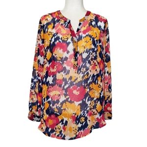 Liz Claiborne Womens Floral Long Sleeve Blouse Size PXL